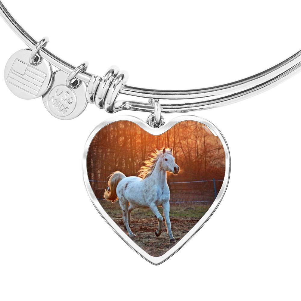 Lovely Thoroughbred Horse Print Luxury Heart Charm Bangle-Free Shipping - Deruj.com