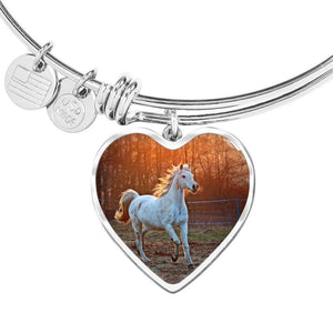 Lovely Thoroughbred Horse Print Luxury Heart Charm Bangle-Free Shipping - Deruj.com