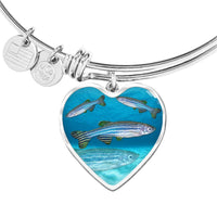 Slender Danios Fish Print Luxury Heart Charm Bangle-Free Shipping - Deruj.com