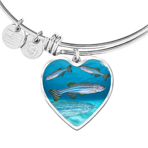 Slender Danios Fish Print Luxury Heart Charm Bangle-Free Shipping - Deruj.com