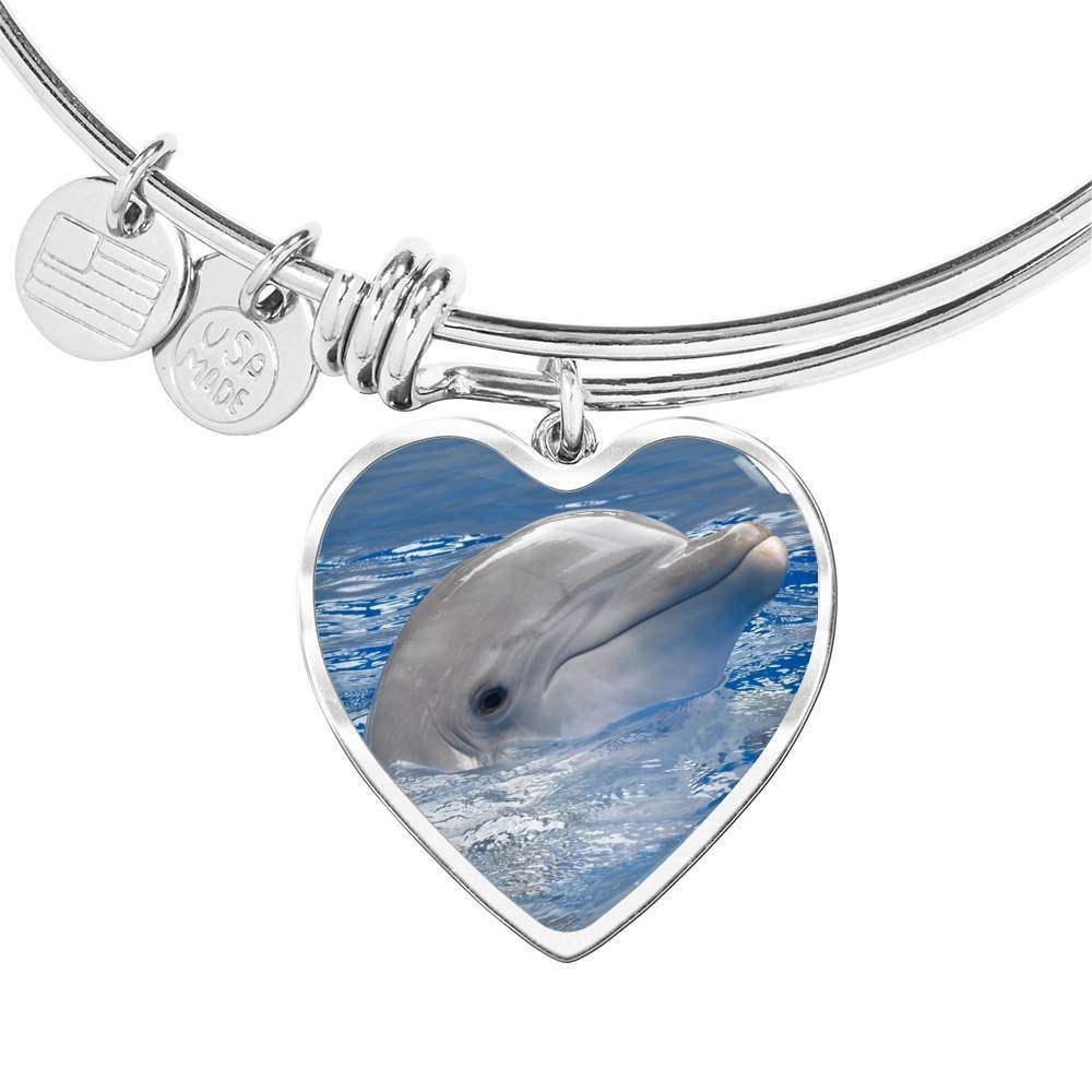 Cute Dolphin Print Heart Pendant Luxury Bangle-Free Shipping - Deruj.com