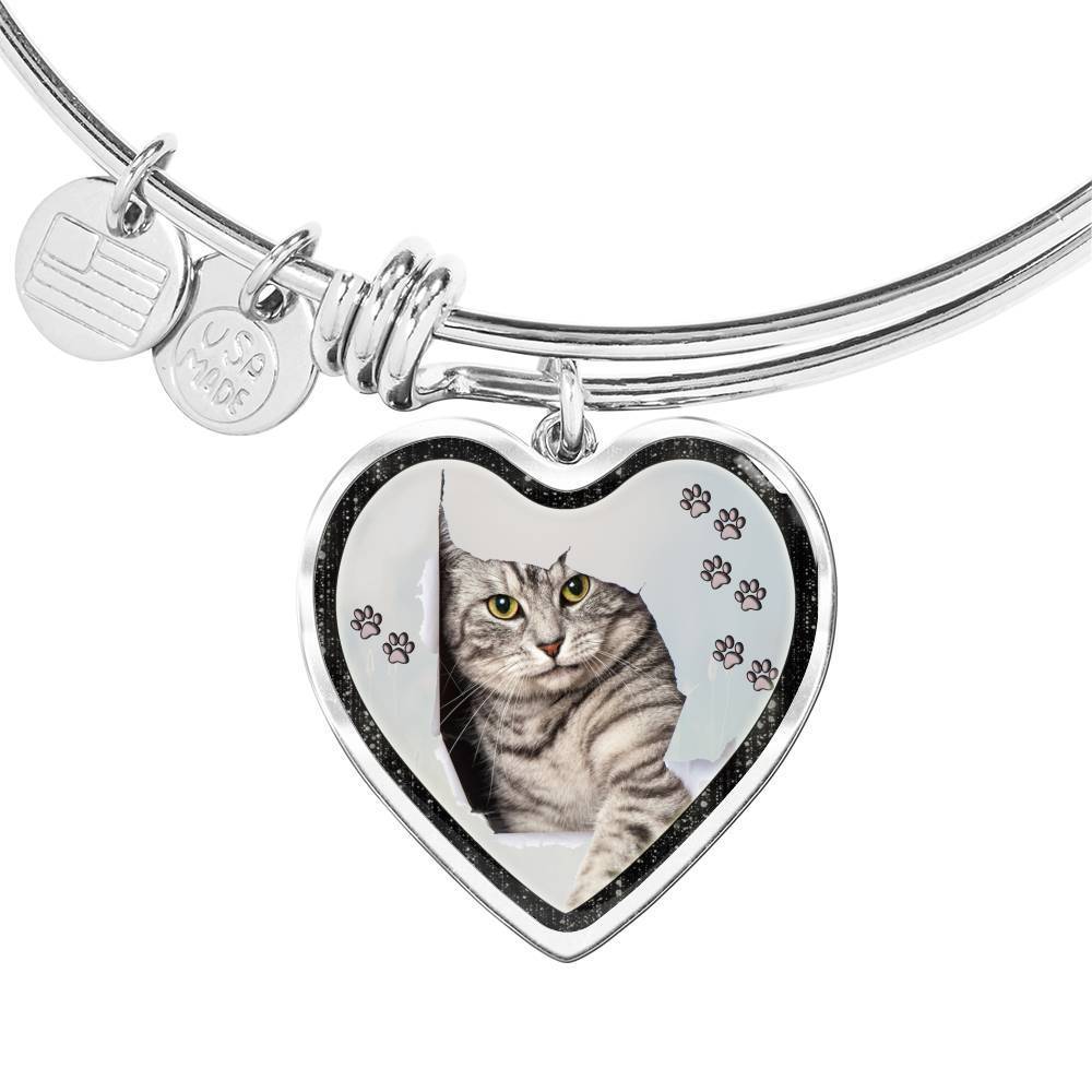Charming Cat Art Print Heart Pendant Bangle-Free Shipping - Deruj.com