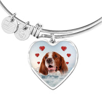 Irish Red and White Setter Print Luxury Heart Charm Bangle-Free Shipping - Deruj.com