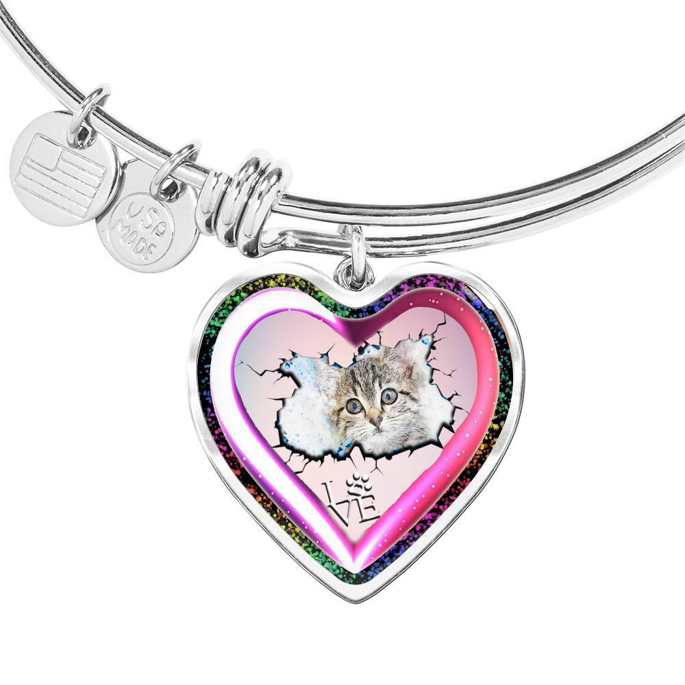 Cute Painted Cat Print Heart Pendant Bangle-Free Shipping - Deruj.com