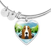 Basset Hound Dog Vector Print Heart Pendant Bangle-Free Shipping