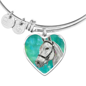 Andalusian Horse Watercolor Art Print Heart Pendant Bangle-Free Shipping - Deruj.com