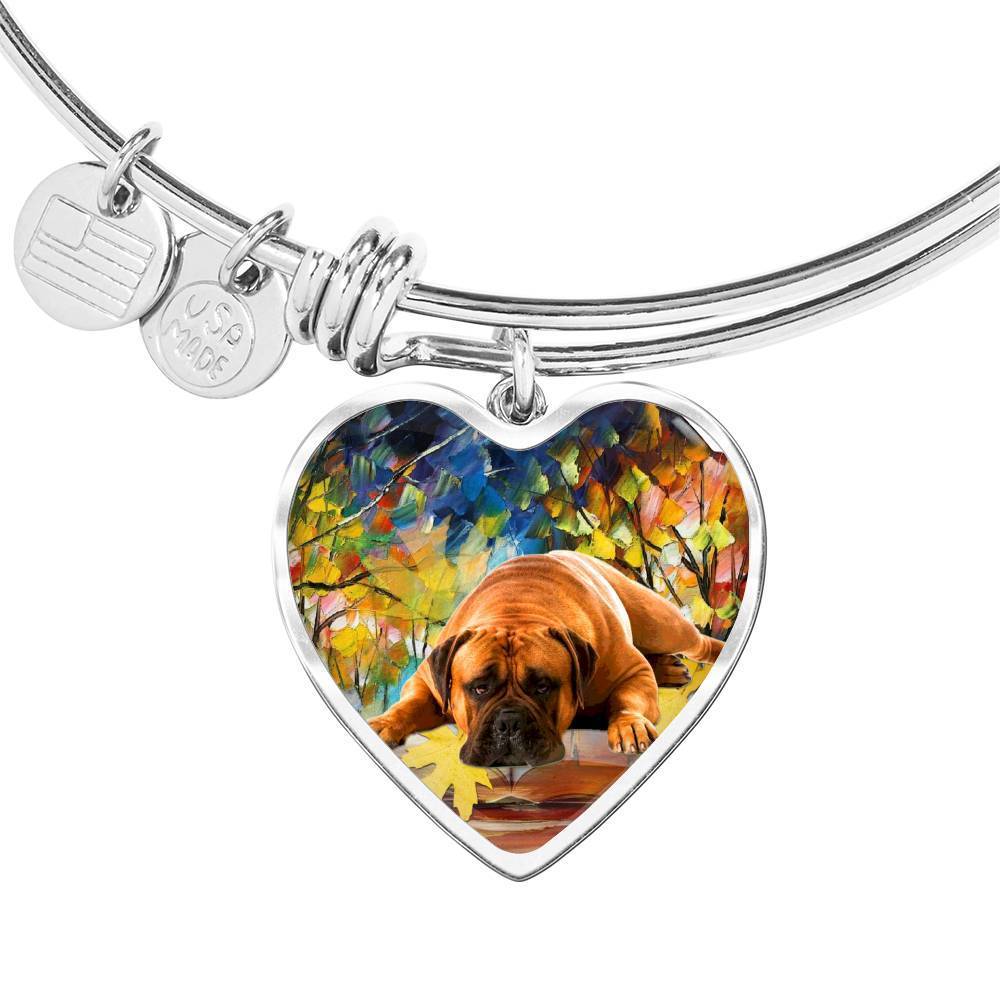 Bullmastiff Print Luxury Heart Charm Bangle-Free Shipping - Deruj.com