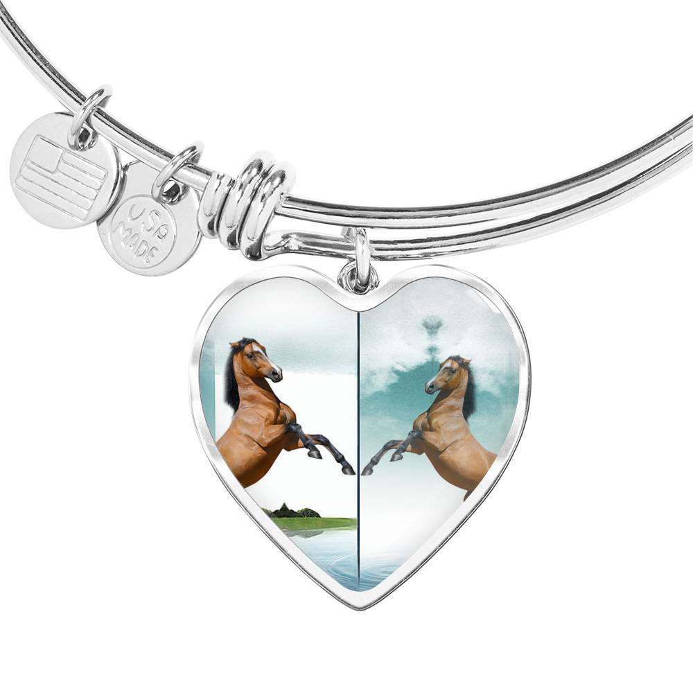 Lusitano Horse Print Heart Pendant Luxury Bangle-Free Shipping - Deruj.com