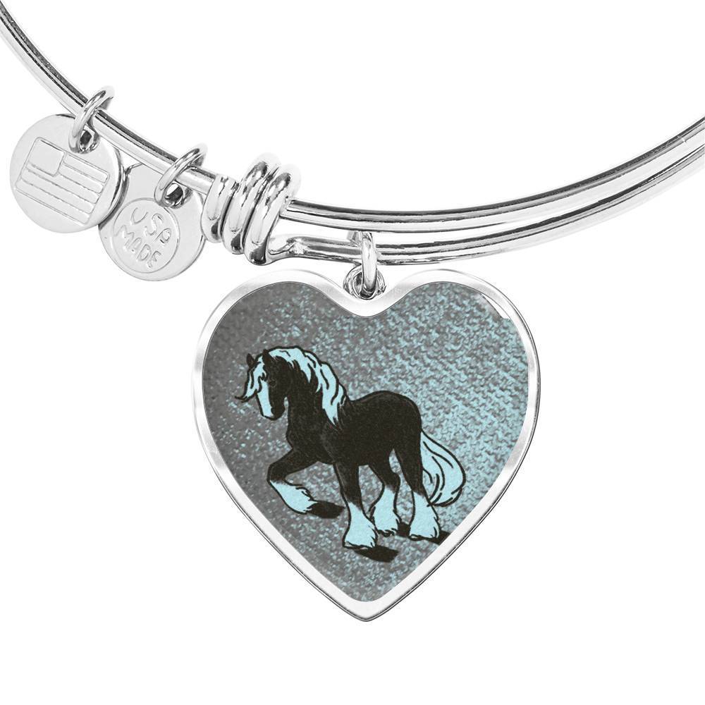 Clydesdale Horse Print Heart Pendant Luxury Bangle-Free Shipping - Deruj.com