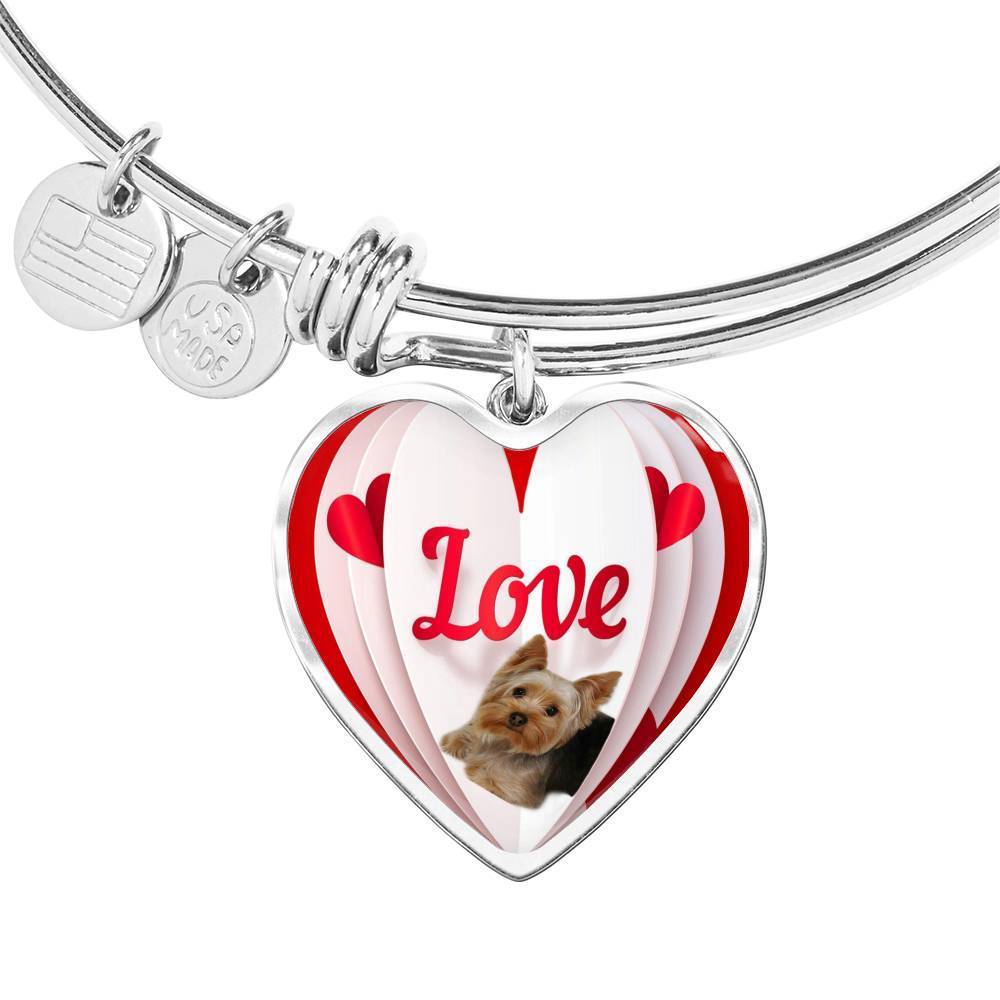 Yorkshire Terrier(Yorkie) Love Print Heart Pendant Luxury Bangle-Free Shipping - Deruj.com