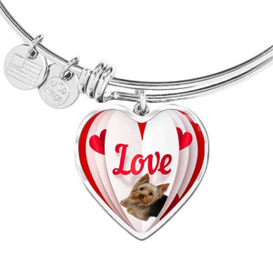 Yorkshire Terrier(Yorkie) Love Print Heart Pendant Luxury Bangle-Free Shipping - Deruj.com