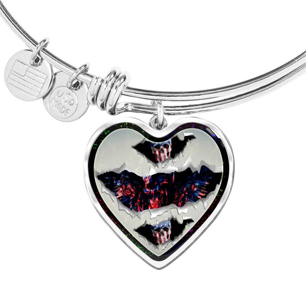 American Flag Skull Print Heart Pendant Bangle-Free Shipping - Deruj.com