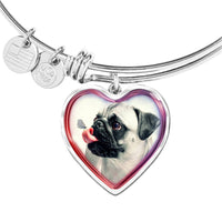 Cute Pug Dog Print Heart Pendant Bangle-Free Shipping - Deruj.com
