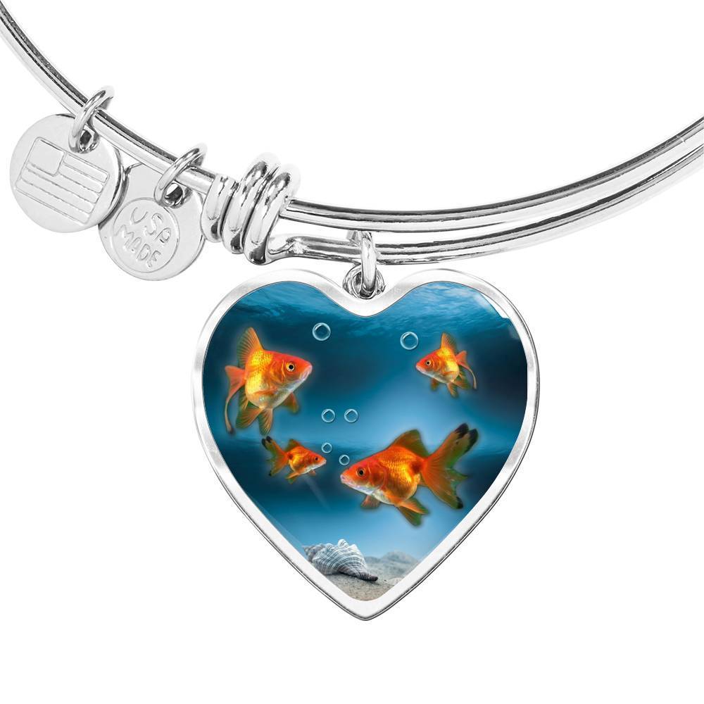 Common Goldfish Print Heart Pendant Luxury Bangle-Free Shipping - Deruj.com