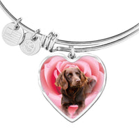 Boykin Spaniel Print Luxury Heart Charm Bangle-Free Shipping - Deruj.com