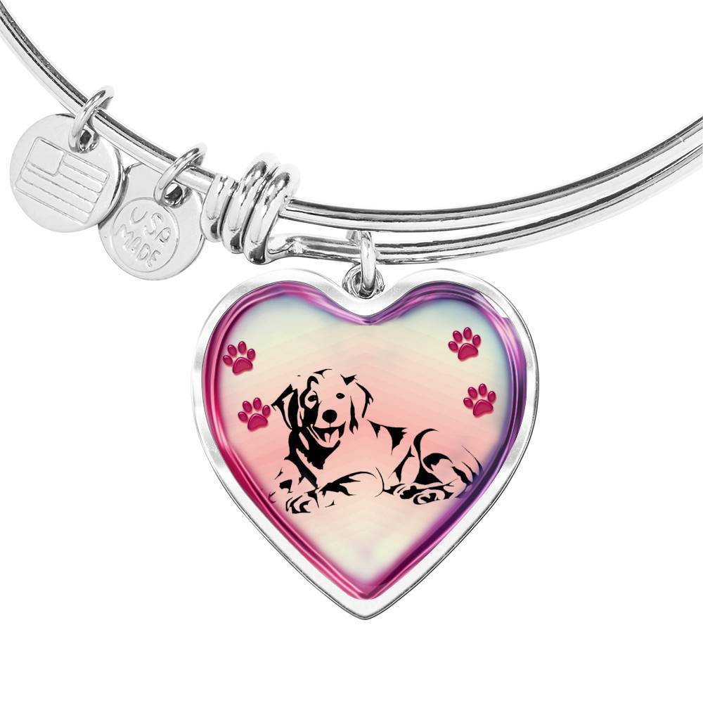 Golden Retriever Dog Print Heart Pendant Bangle-Free Shipping - Deruj.com