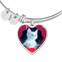 Cute White Kitten Cat Print Heart Pendant Bangle-Free Shipping - Deruj.com