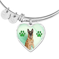 Belgian Malinois Print Luxury Heart Charm Bangle -Free Shipping - Deruj.com