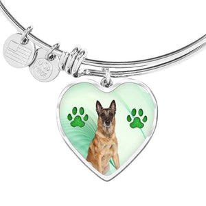 Belgian Malinois Print Luxury Heart Charm Bangle -Free Shipping - Deruj.com