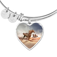 Arabian Horse Print Luxury Heart Charm Bangle-Free Shipping - Deruj.com