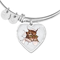 Amazing Cat Art Print Heart Pendant Bangle-Free Shipping - Deruj.com