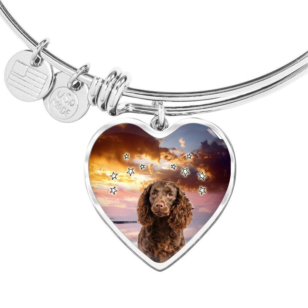 American Water Spaniel Print Luxury Heart Charm Bangle -Free Shipping - Deruj.com