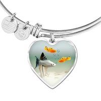 Mollies Fish Print Heart Pendant Luxury Bangle-Free Shipping - Deruj.com