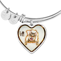 Lovely Bengal Cat Print Heart Pendant Bangle-Free Shipping - Deruj.com