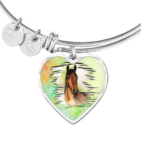 Thoroughbred Horse Art Print Heart Pendant Bangle-Free Shipping - Deruj.com