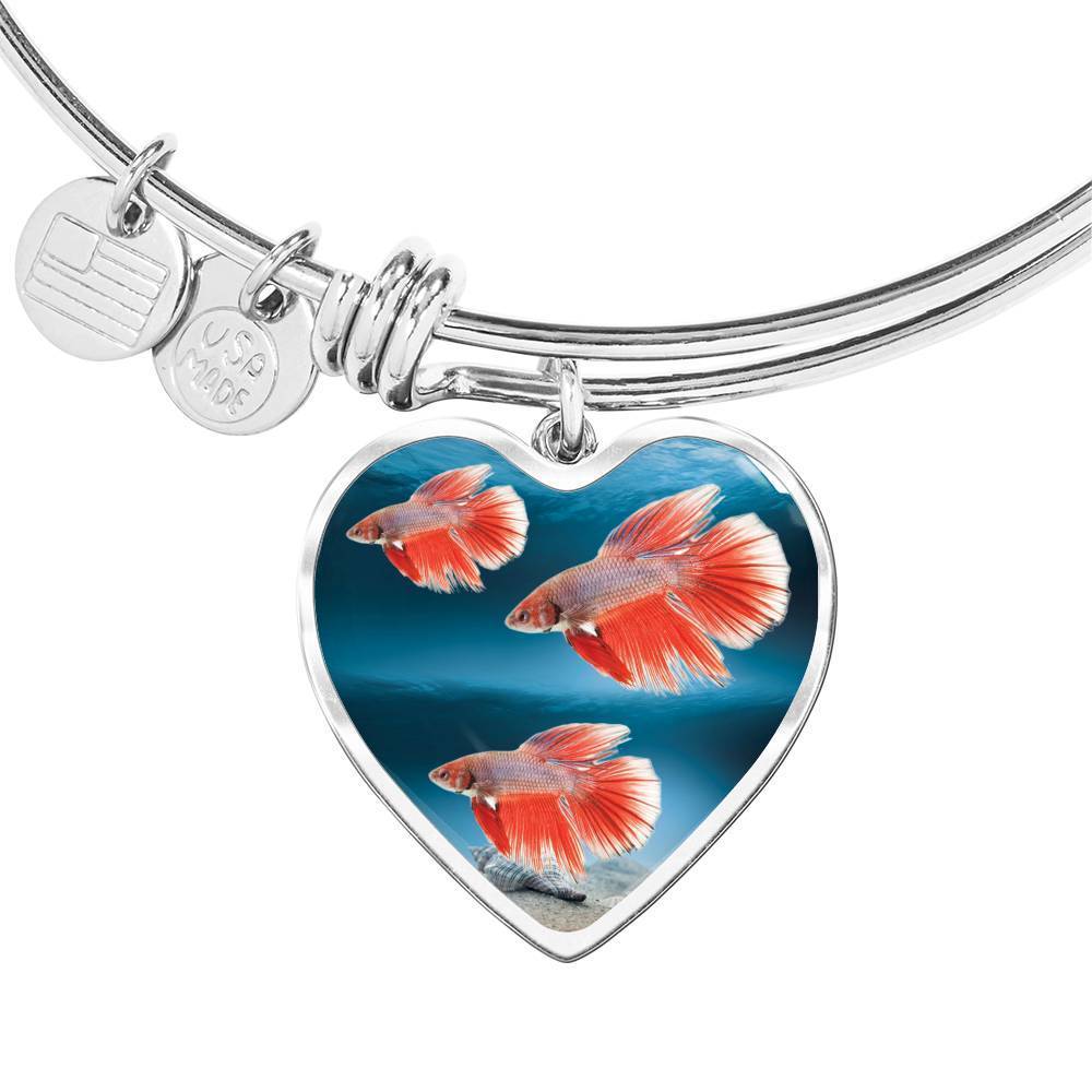 Siamese Fighting Fish Print Heart Pendant Luxury Bangle-Free Shipping - Deruj.com