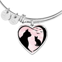 Cat Vector Art Print Heart Pendant Bangle-Free Shipping - Deruj.com
