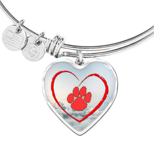 Red Paw Print Luxury Heart Charm Bangle-Free Shipping - Deruj.com