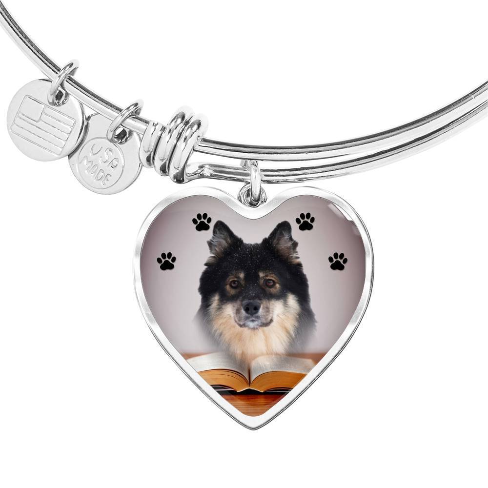 Finnish Lapphund Print Luxury Heart Charm Bangle-Free Shipping - Deruj.com