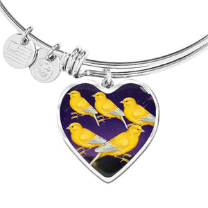 Domestic Canary Bird Print Heart Pendant Bangle-Free Shipping - Deruj.com