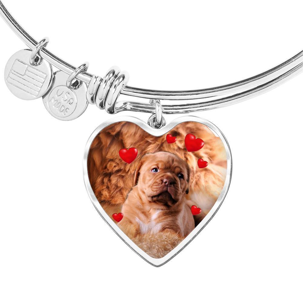 Bordeaux Mastiff Print Luxury Heart Charm Bangle-Free Shipping - Deruj.com