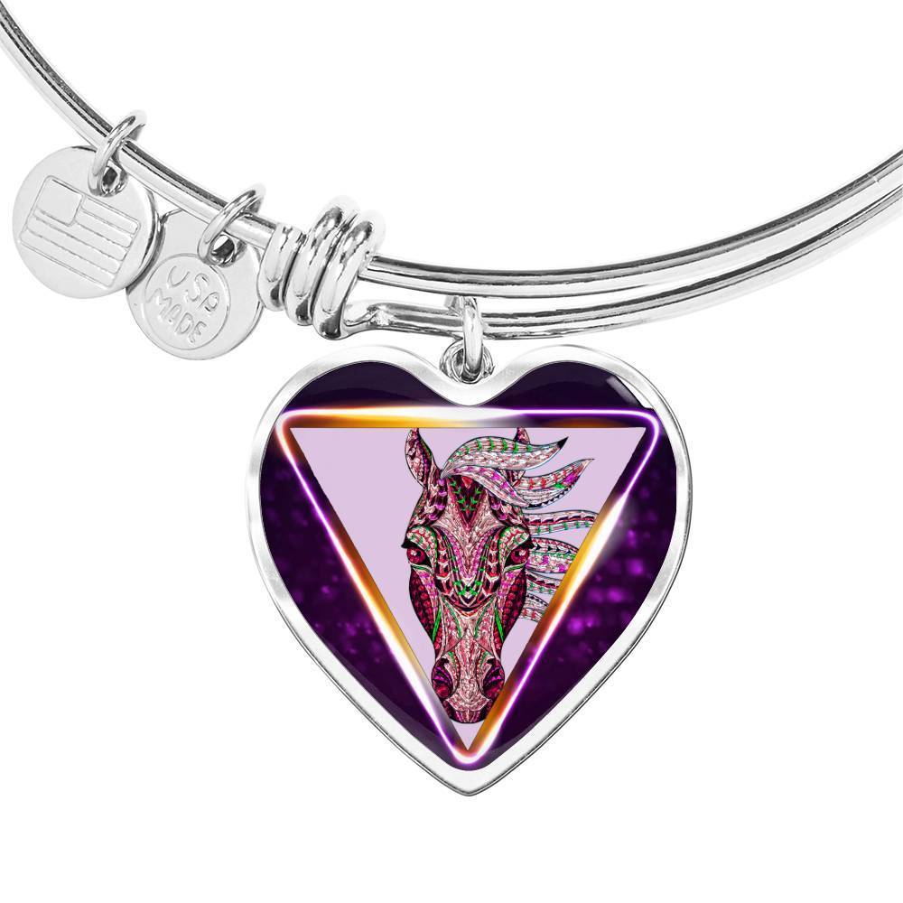 Horse Designer Art Print Heart Pendant Bangle-Free Shipping - Deruj.com