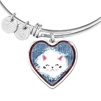 Cute Cat In Denim Print Heart Pendant Bangle-Free Shipping - Deruj.com