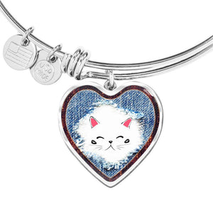Cute Cat In Denim Print Heart Pendant Bangle-Free Shipping - Deruj.com