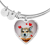 Norwegian Lundehund Print Luxury Heart Charm Bangle-Free Shipping - Deruj.com