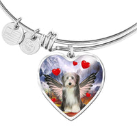 Bearded Collie Print Luxury Heart Charm Bangle -Free Shipping - Deruj.com
