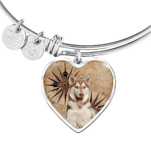 Cute Siberian Husky Print Luxury Heart Charm Bangle-Free Shipping - Deruj.com