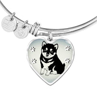 Shiba Inu Dog Print Heart Pendant Bangle-Free Shipping - Deruj.com
