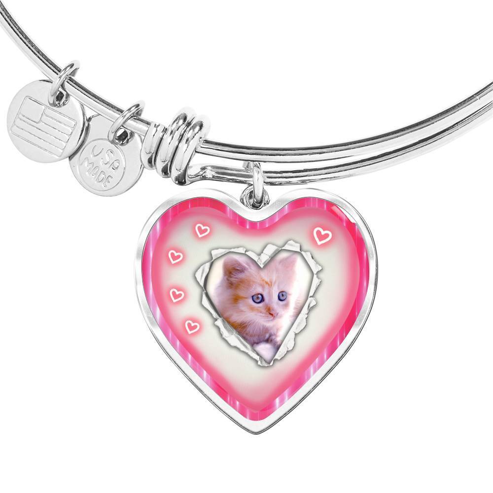 Cute Kitten Print Heart Pendant Bangle-Free Shipping - Deruj.com