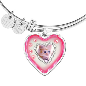 Cute Kitten Print Heart Pendant Bangle-Free Shipping - Deruj.com