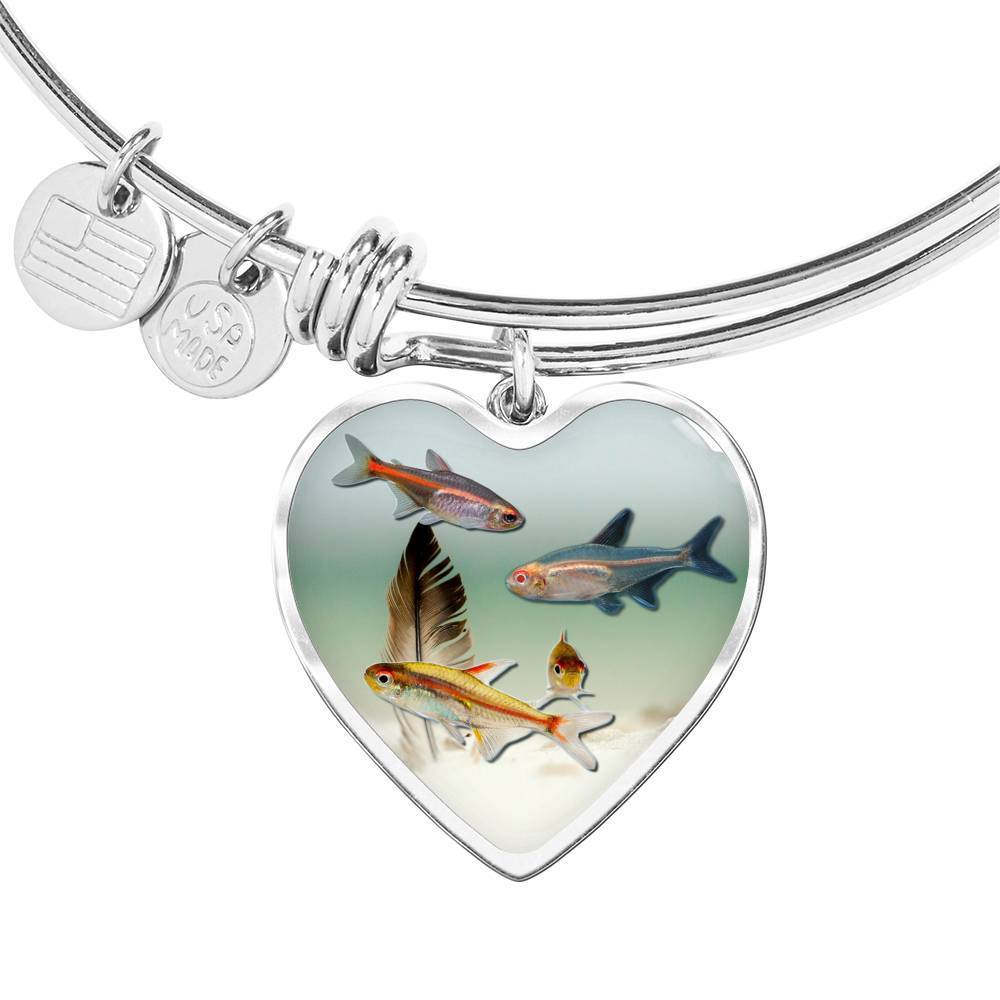 Glowlight Tetra Fish Print Heart Pendant Luxury Bangle-Free Shipping - Deruj.com