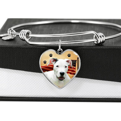 Dogo Argentino Print Luxury Heart Charm Bangle-Free Shipping - Deruj.com