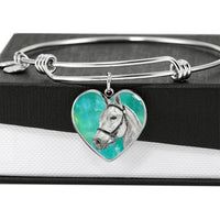 Andalusian Horse Watercolor Art Print Heart Pendant Bangle-Free Shipping - Deruj.com