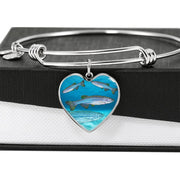 Slender Danios Fish Print Luxury Heart Charm Bangle-Free Shipping - Deruj.com