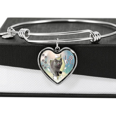 Korat Cat Print Heart Pendant Bangle-Free Shipping - Deruj.com