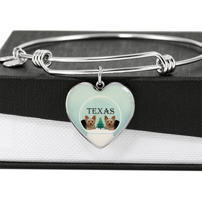 Yorkshire Terrier (Yorkie) Texas Print Heart Charm Bangle-Free Shipping - Deruj.com